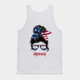 wyoming girl Messy bun , American Girl , wyoming Flag Tank Top